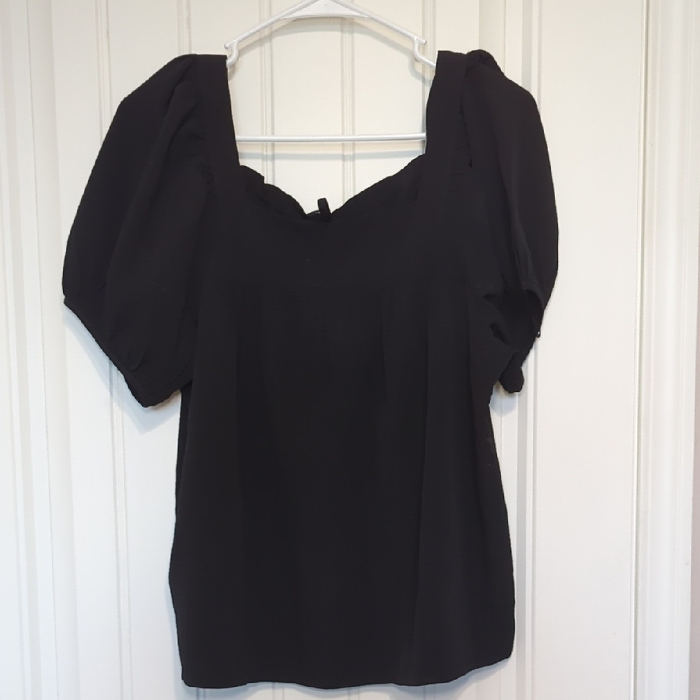 Puff-sleeve, Square Neck, Black Madewell Blouse, Size M